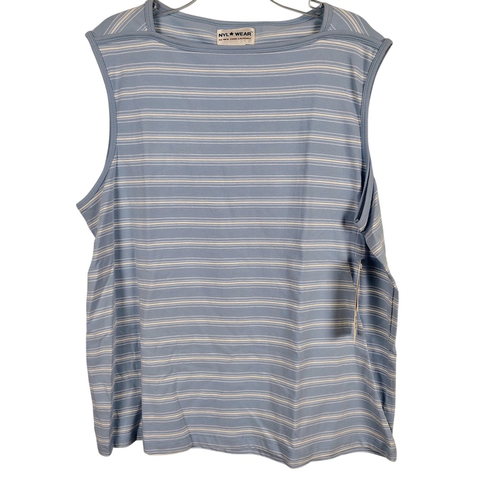 NWT NYL WEAR Womens XL Striped Boat Neck Sleeveless Top Cool Blue Coastal Cotton